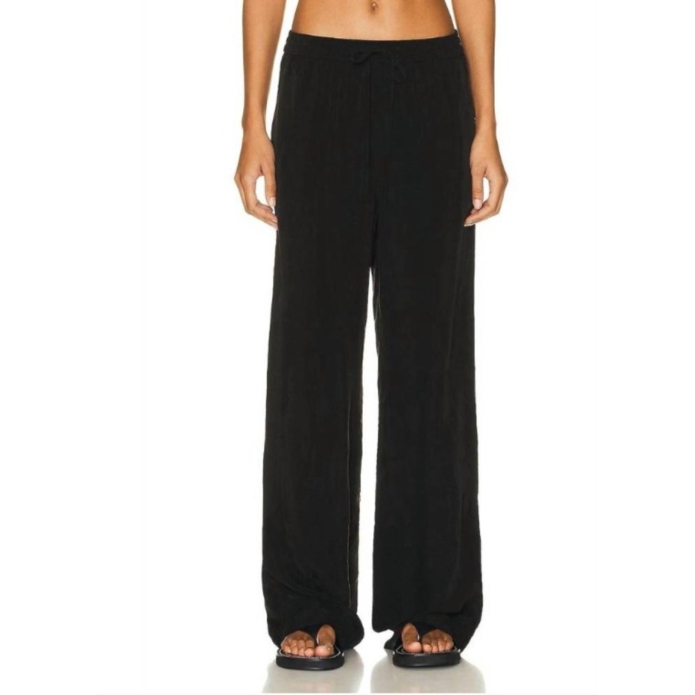 Enza Costa Resort Pants Size‎ 3 US L Black Cupro Drawstring Relaxed Flowy USA